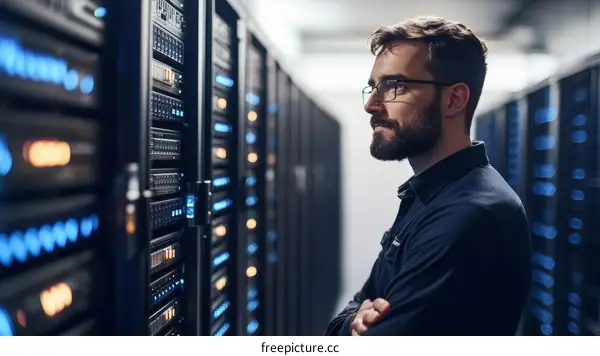 Caucasian Man in Server Room