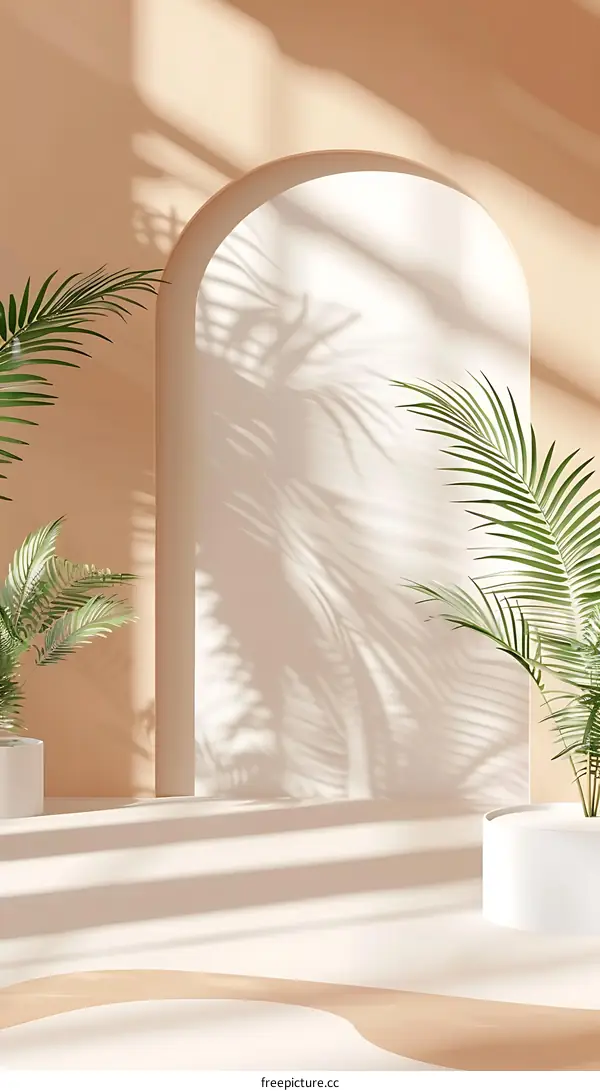 Minimalist Aesthetic Mockup with Archway and Palm Tree Shadows