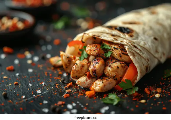 Chicken shawarma wrap with vegetables