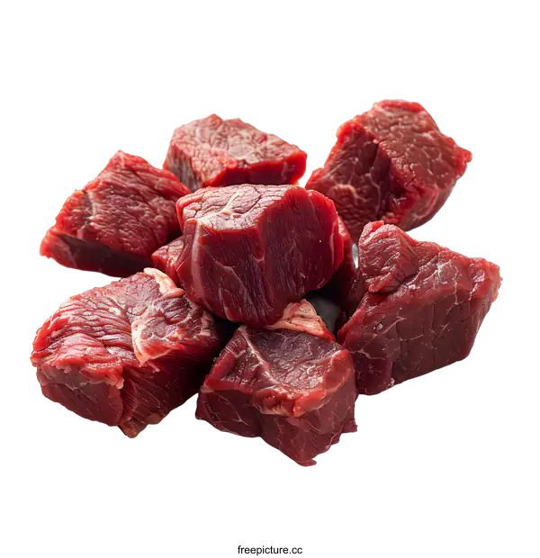 [Transparent Background PNG]Raw Beef Cubes on White Background