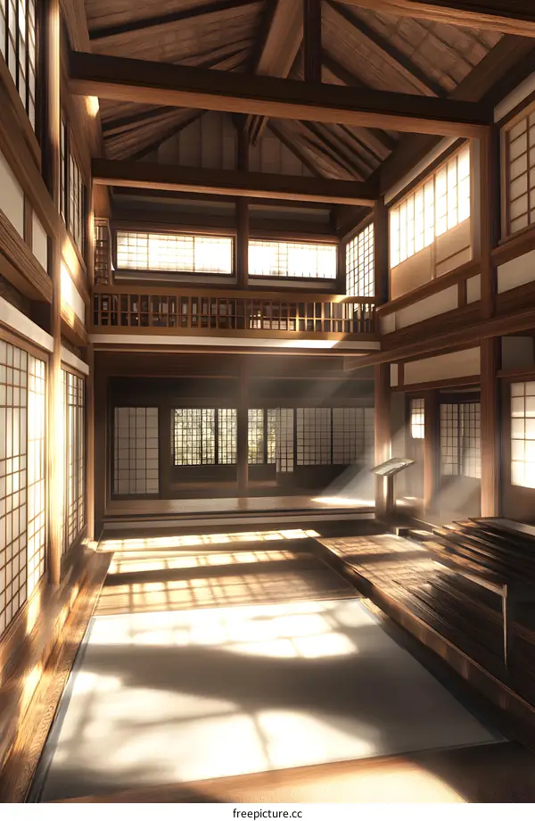 Sunlight streaming through the window in a traditional Japanese house