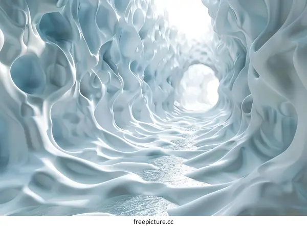 Ice Cave with Blue Light Shining In