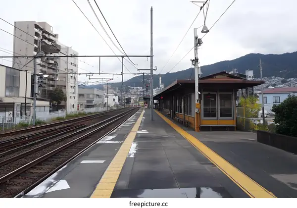 Empty Train Station Platform in Japan