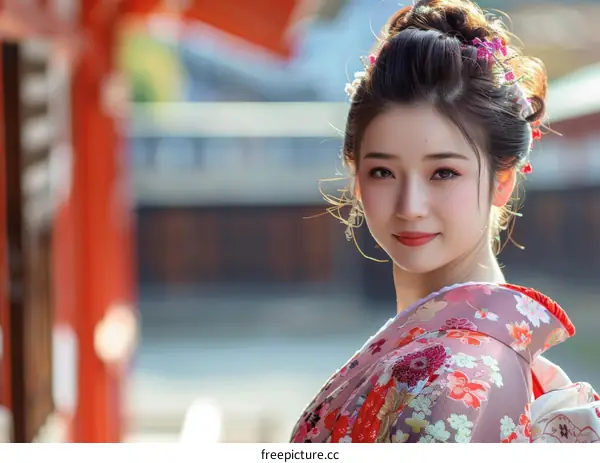 Portrait of a Japanese woman in traditional kimono