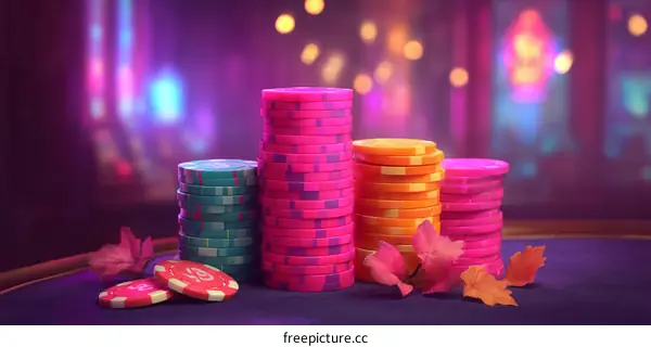 Poker Chips Stacks in Nightclub Setting