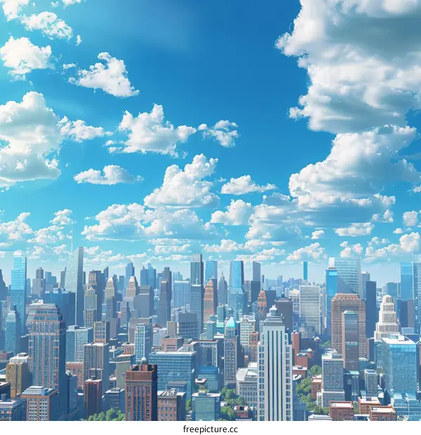 Urban Skyline with Blue Sky and Clouds