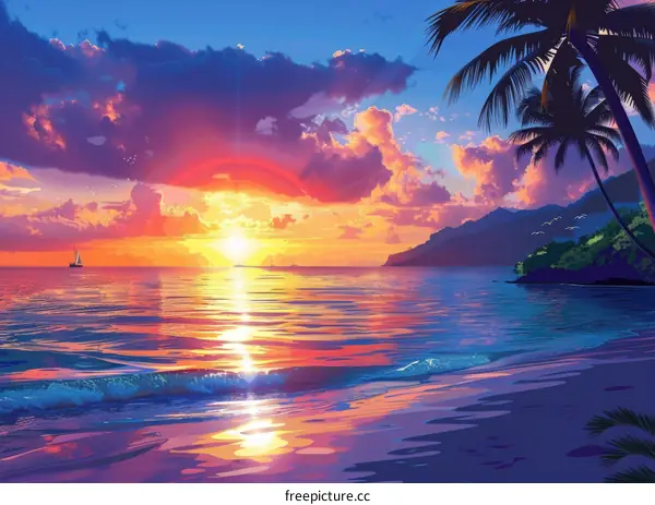 Tranquil Beach Sunset in Hawaii