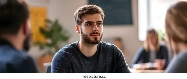 Young Man in a Casual Setting Listening Attentively