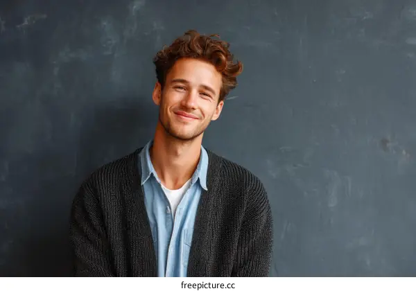 Smiling Caucasian Man Portrait against Dark Background