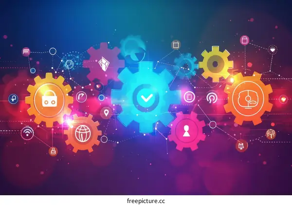 Technology background with glowing gears