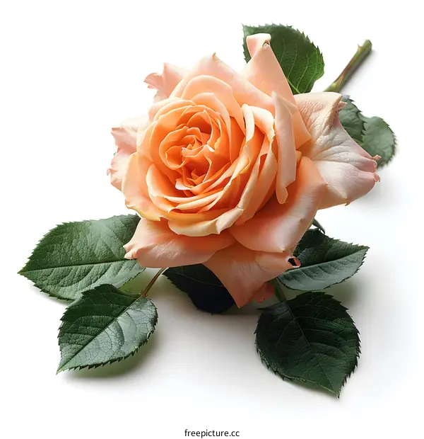 Single orange rose on a white background