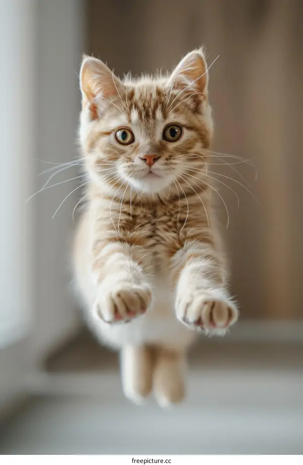 A ginger kitten with its paws outstretched