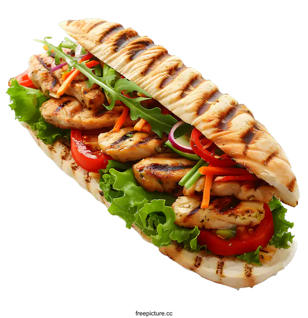 [Transparent Background PNG]A delicious and healthy sandwich with grilled chicken, fresh vegetables, and lettuce