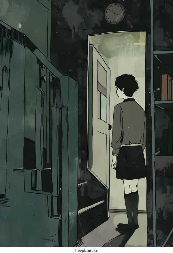 Girl Standing in a Doorway in an Old House