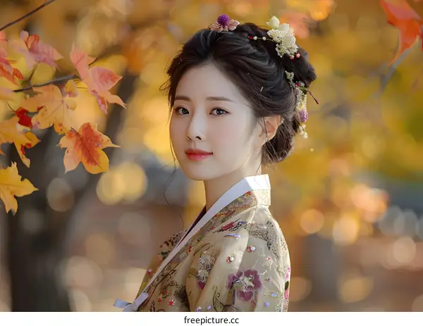 Portrait of a young Korean woman in Hanbok