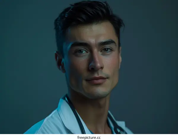 Portrait of a male doctor wearing a white coat and stethoscope