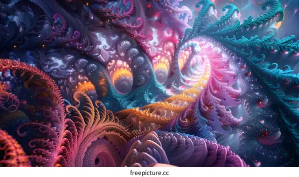 Colorful abstract fractal image with glowing center