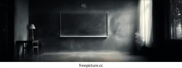 Empty Classroom Interior with Dusty Blackboard
