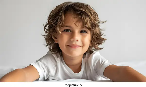 Portrait of a happy little boy with curly hair