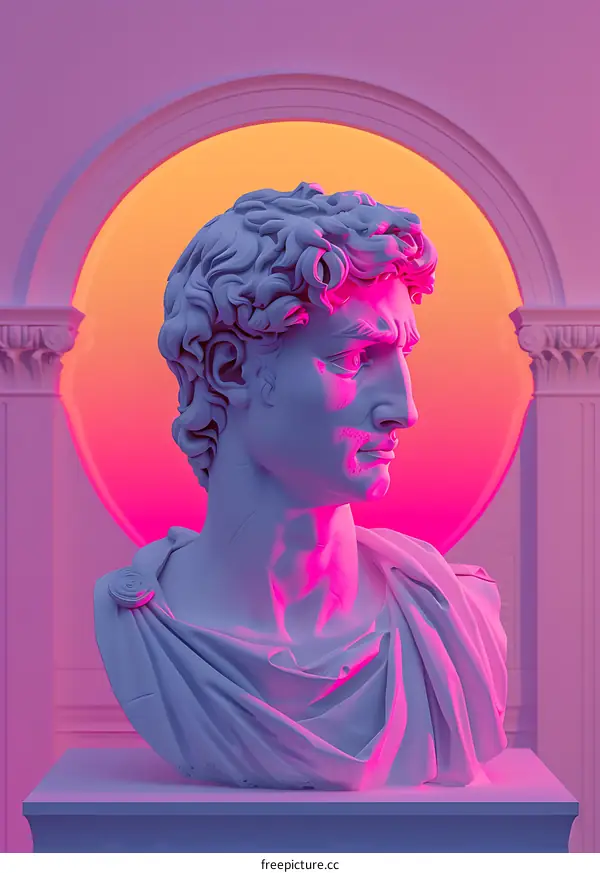 Ancient Greek Bust Sculpture With Neon Lights