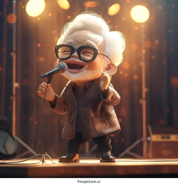 An illustration of a man singing on stage