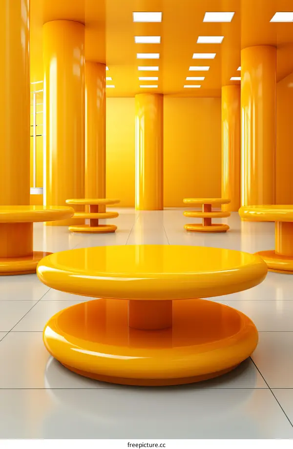 Yellow Minimalist Podium with Empty Space for Product Display