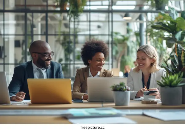 A group of business professionals having a meeting in an office