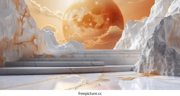 Abstract Futuristic Marble Platform Space Scene