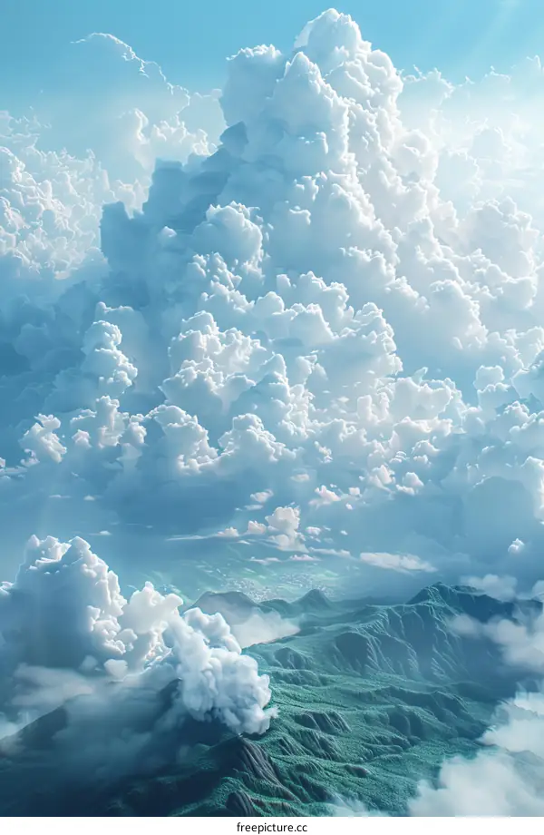 Celestial Vista: Majestic Mountain Peaks Towering Over an Expansive Cloudscape