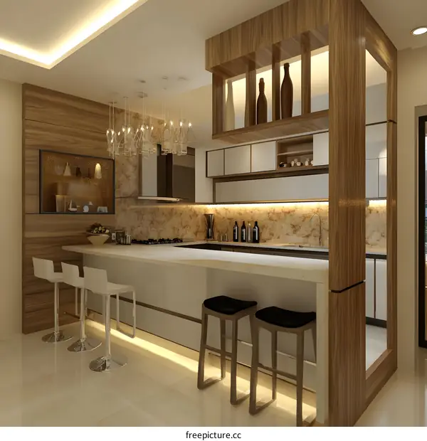 Modern Kitchen Design with White Countertops and Wooden Cabinets