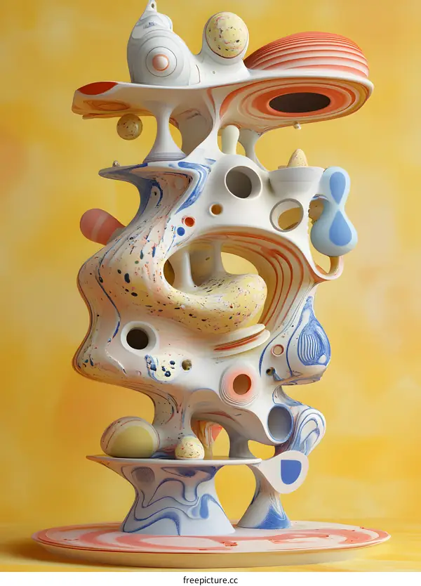 Abstract 3D Ceramic Sculpture With Swirling Patterns