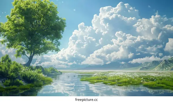 Peaceful Nature Landscape Illustration