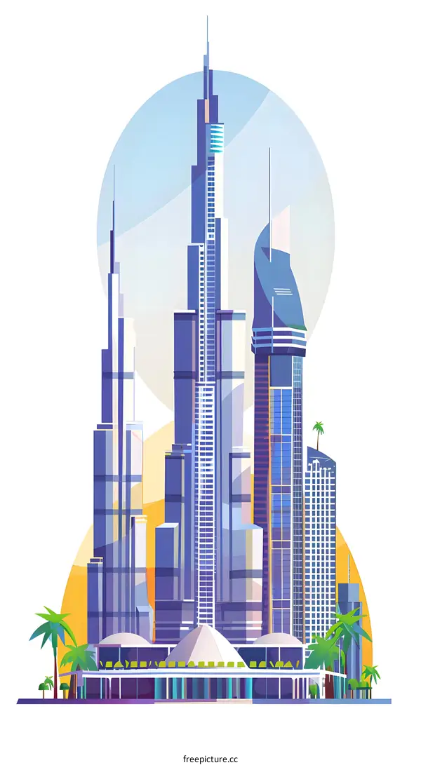 Modern Architecture Illustration Of Dubai Skyline