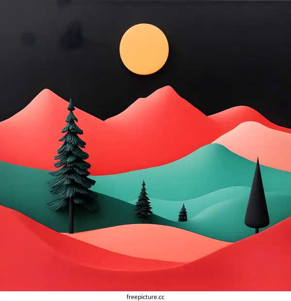 Abstract Landscape with Mountains and Trees