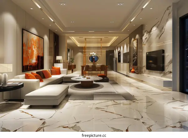 Modern minimalist living room with sofa and TV