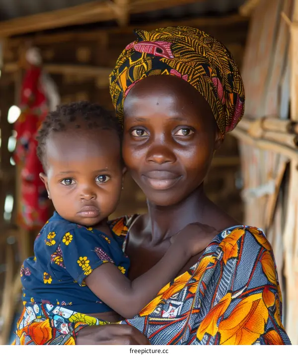 Mother and Child Portrait in Traditional African Attire