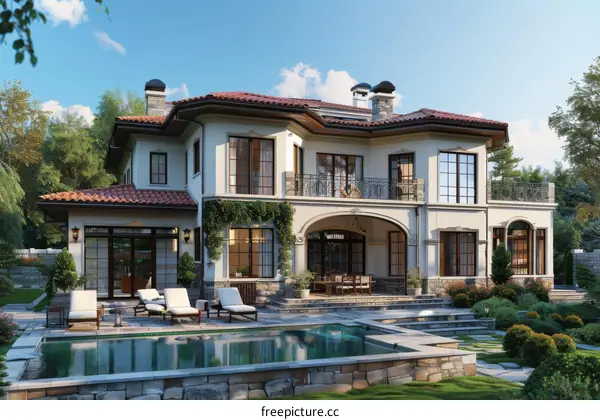 Beautiful Modern Mansion with Pool and Landscape