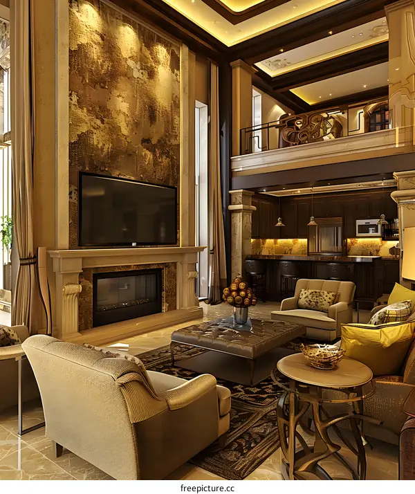 Modern Living Room With Fireplace And Large TV