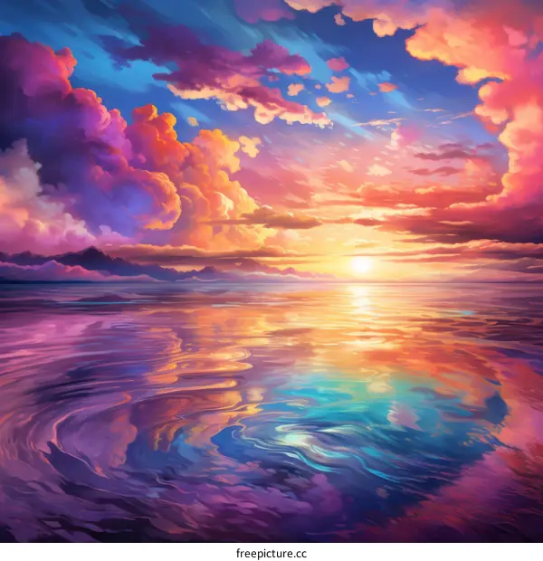 Colorful cloudscape over a calm sea