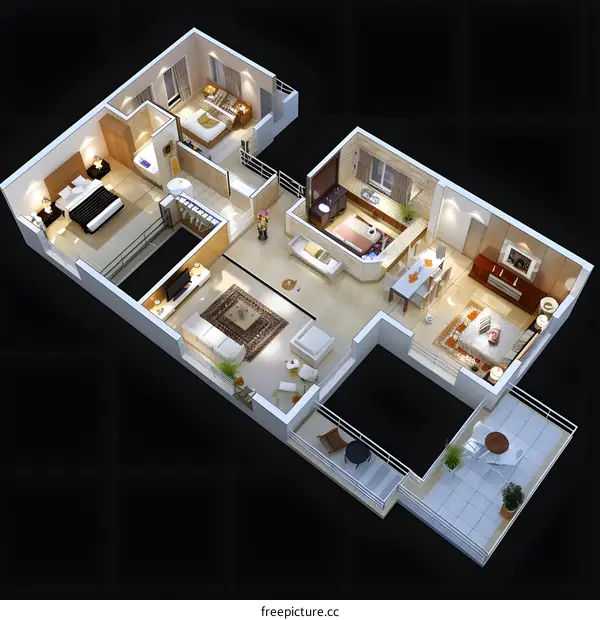 3D Illustration of a Modern Apartment Floor Plan