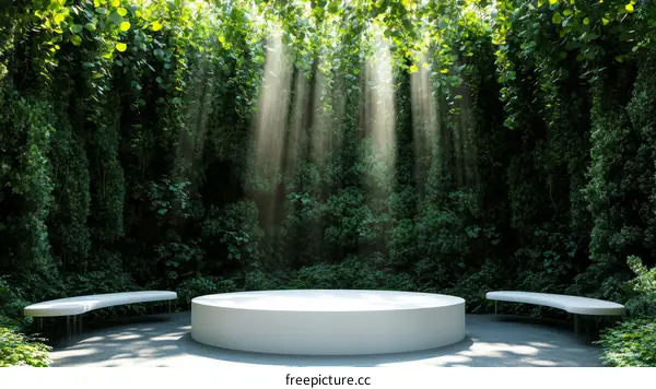 Sunlit Garden Plaza with White Platform