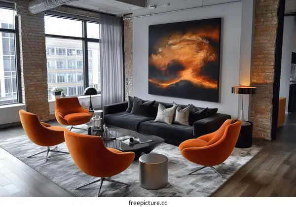 Modern Living Room Design with Orange Chairs