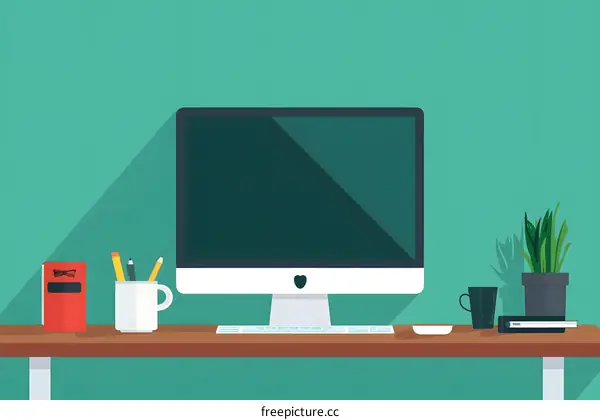Clean Flat Style Desktop Computer Illustration