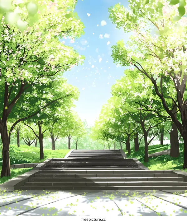 Spring Trees Green Landscape Illustration