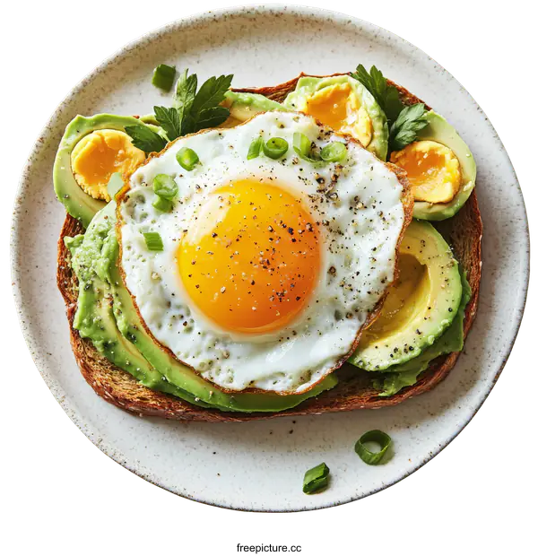 [Transparent Background PNG]Delicious Avocado Toast with Fried Egg Breakfast
