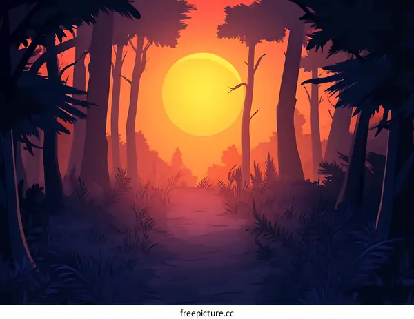 Silhouette of Forest Trees at Sunset