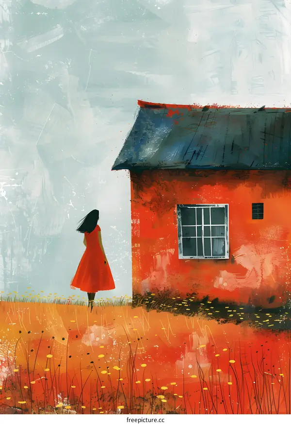 Woman in Red Dress Standing in Front of a House