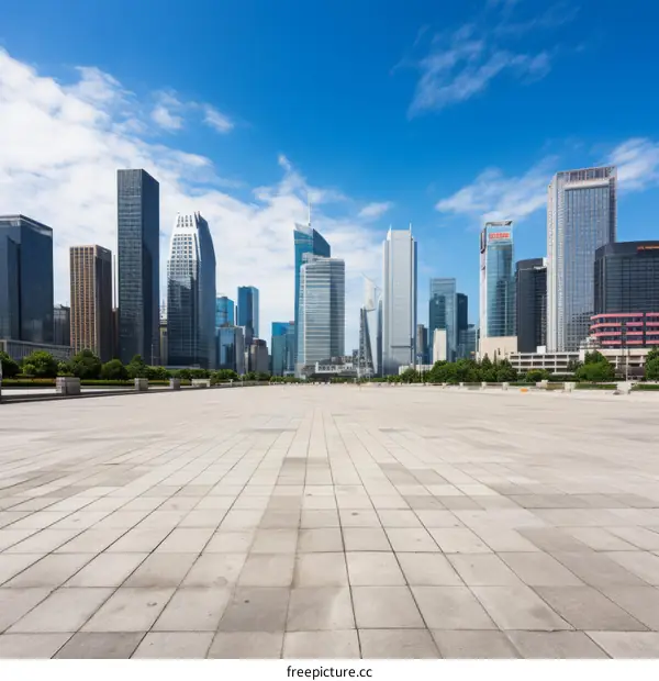 Empty City Square Surrounded by Modern Buildings