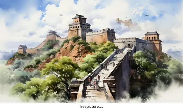 the great wall of china with people walking on it