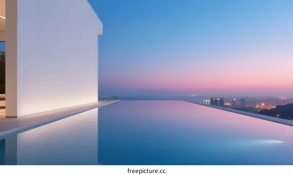Infinity Pool with City View at Dusk